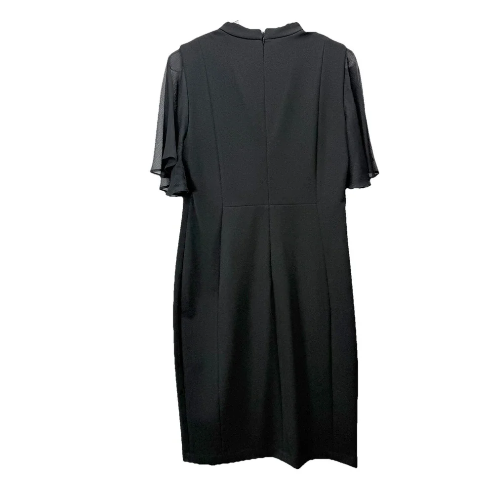 Calvin Klein Black Bow Neck Chiffon Sleeve Stretch Crepe Sheath Dress Size 12 - Picture 6 of 12